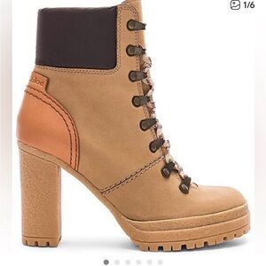 NWOT See By Chloe Tan and Brown Heeled Lace Up Boots